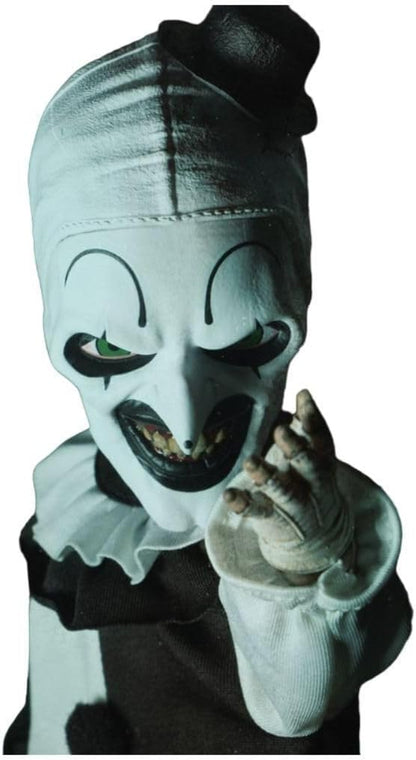 Mezco Terrifier - Living Dead Doll 10.5-Inch Art The Clown Doll with New Head Sculpt, Pom-Pom and Ruffle Detailing Black-and-White Costume, and 5-Point Articulation