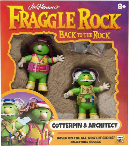 Boss Fight Studio Doozer 2-Pack with Cotterpin and Architect, Fraggle Rock Collectible Action Figures – Articulated Figurines with Accessories Including Building Plans and Sticky Goop Dispenser – 1:12