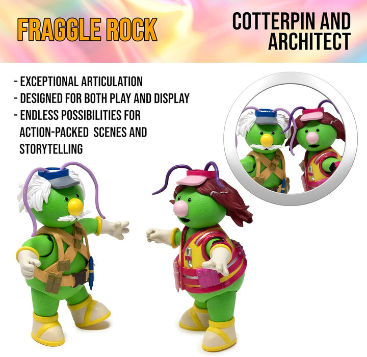 Boss Fight Studio Doozer 2-Pack with Cotterpin and Architect, Fraggle Rock Collectible Action Figures – Articulated Figurines with Accessories Including Building Plans and Sticky Goop Dispenser – 1:12