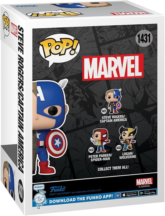 Funko Pop! Marvel: Split - Captain America A/Steve R - Marvel Comics - Collectable Vinyl Figure - Gift Idea - Official Merchandise - Toys for Kids & Adults - Comic Books Fans