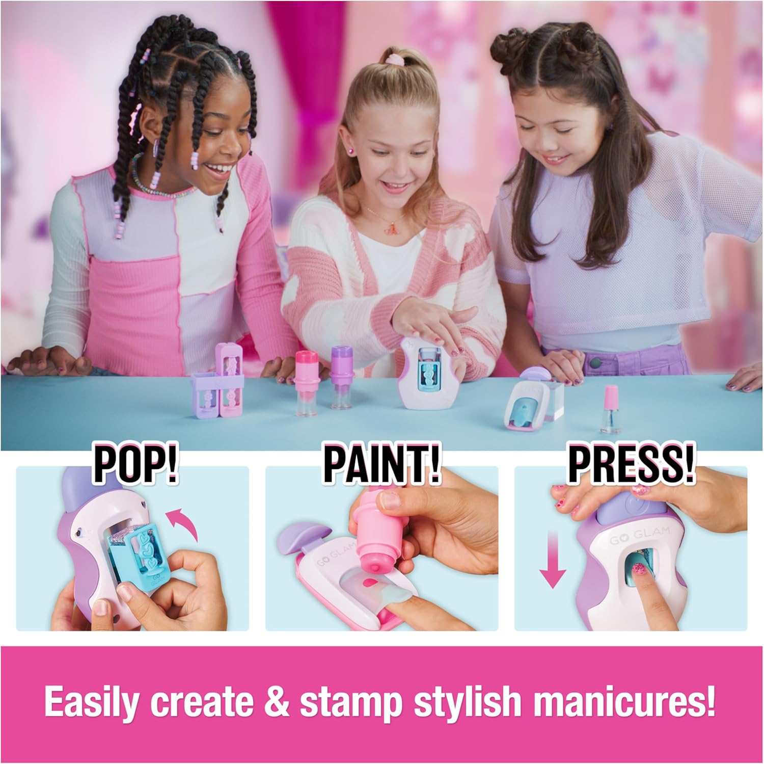 Cool MAKER, GO GLAM Studio Nail Kit, Style 200 Nails with 4 Designs, 2 Polish Applicators & Nail Mask, Arts and Crafts Kids’ Toys for Girls Aged 7+