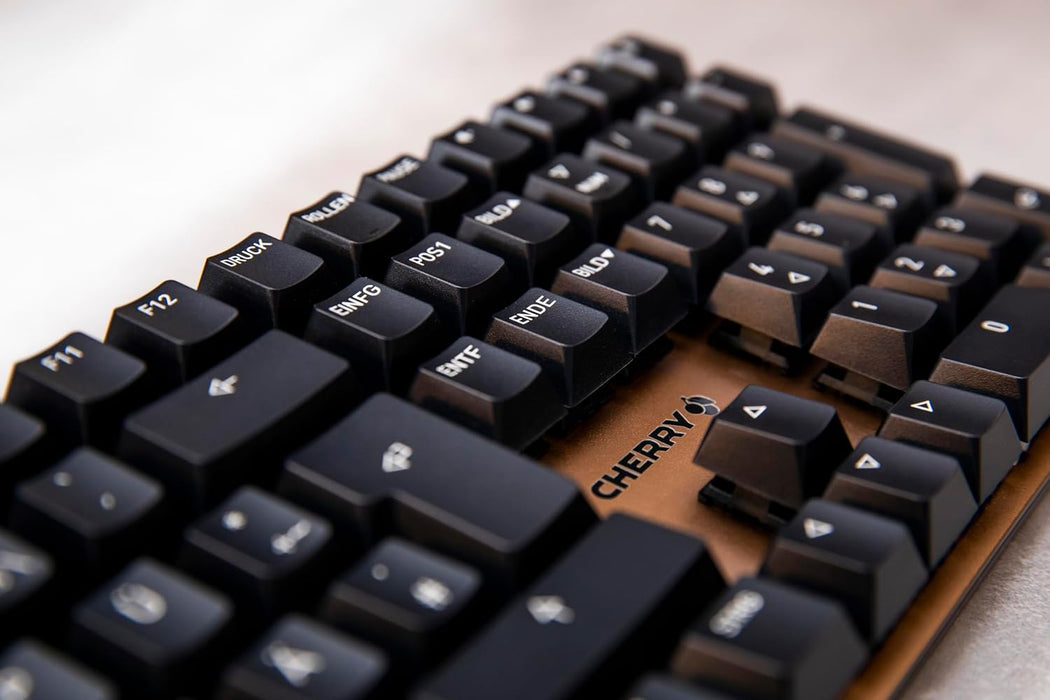 CHERRY KC 200 MX, Mechanical Office Keyboard with Anodised Metal Plate, UK Layout (QWERTY), Wired, MX2A BROWN SWITCHES, Bronze/Black