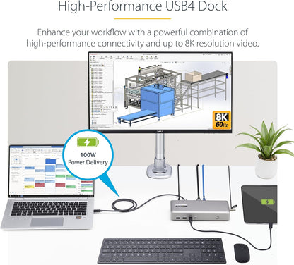 StarTech.com USB-C Docking Station (10-in-1, USB4), Up to 100W Charging for Laptop, 40Gbps Data Transfer, 2.5Gb Ethernet, Single 8K, Dual 4K Display, 6x USB (Not MacOS Compatible