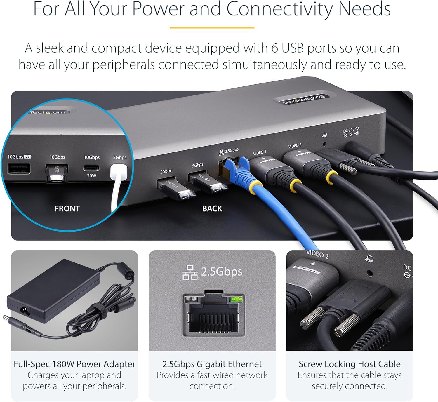 StarTech.com USB-C Docking Station (10-in-1, USB4), Up to 100W Charging for Laptop, 40Gbps Data Transfer, 2.5Gb Ethernet, Single 8K, Dual 4K Display, 6x USB (Not MacOS Compatible