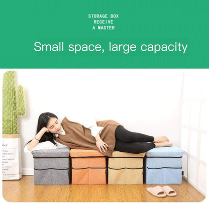 15 inch Plaid Linnen Opslag Kruk Vouwen Speelgoed Doos Met Speelgoed Opslag Pocket Draagbare Dressing Seat Kruk met Cover