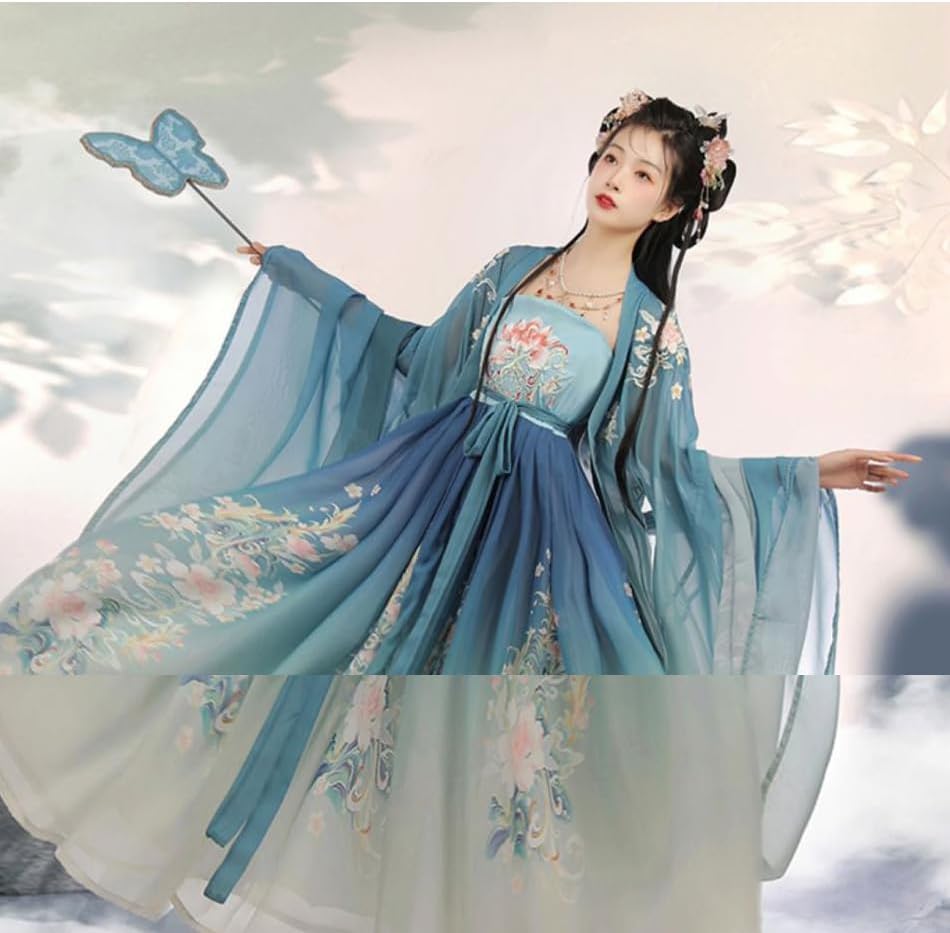 Hanfu Women(S-XL), Chinese Style-Multiple Options, Student Dance Dress -Easy to Match,M,blue-a