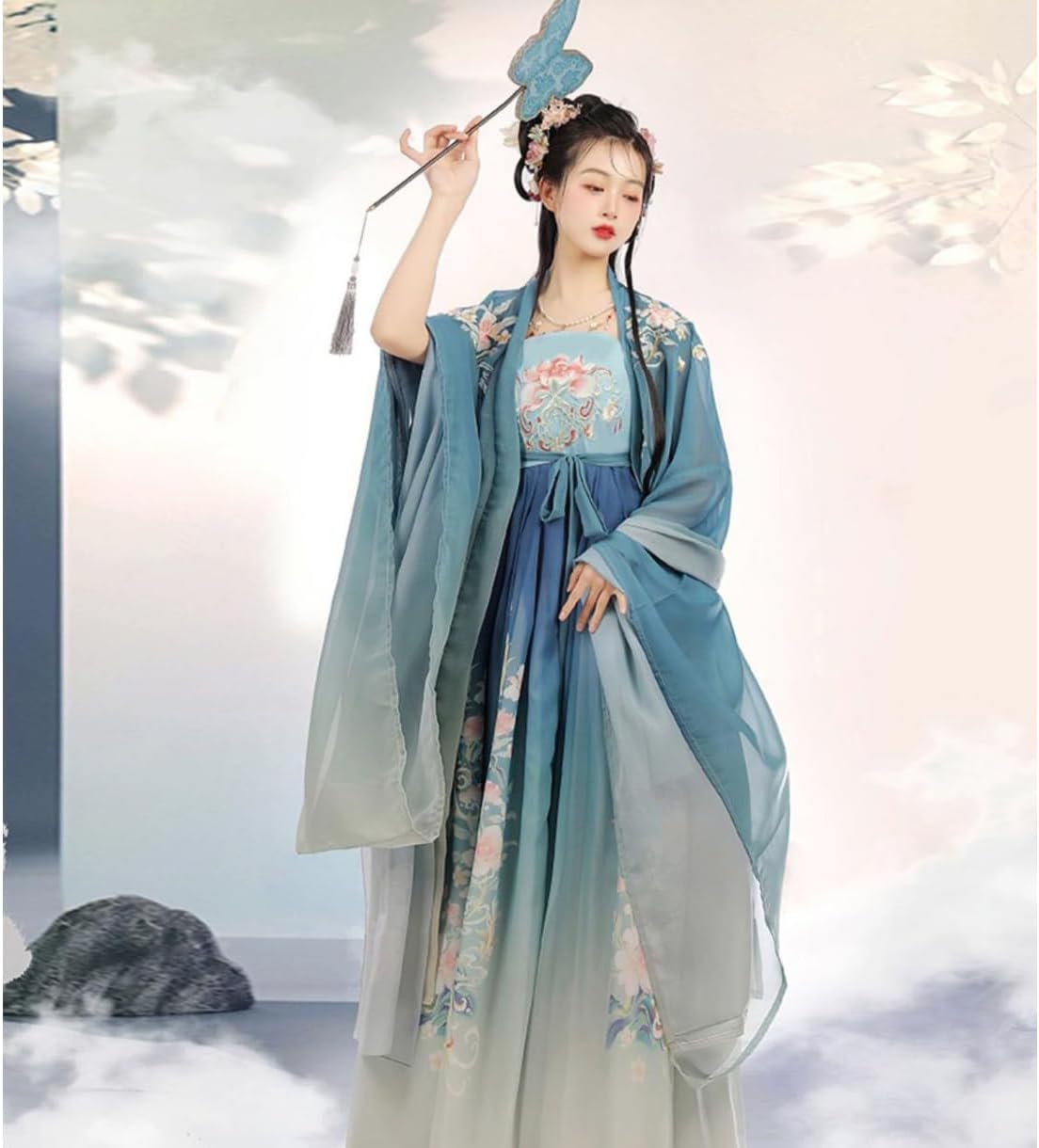 Hanfu Women(S-XL), Chinese Style-Multiple Options, Student Dance Dress -Easy to Match,M,blue-a