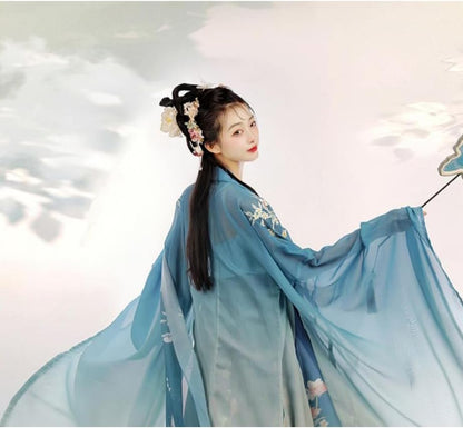 Hanfu Women(S-XL), Chinese Style-Multiple Options, Student Dance Dress -Easy to Match,M,blue-a