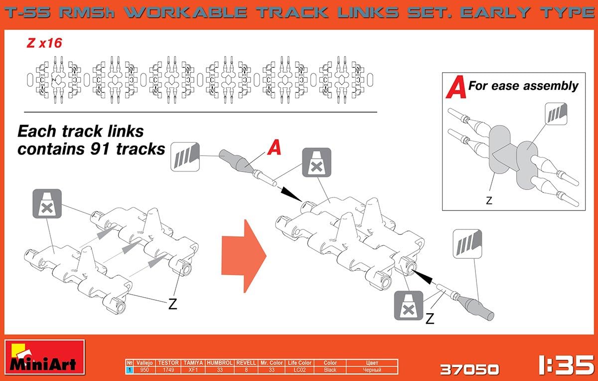 MiniArt - 1/35 T-55 Rmsh Workable Track Links Early