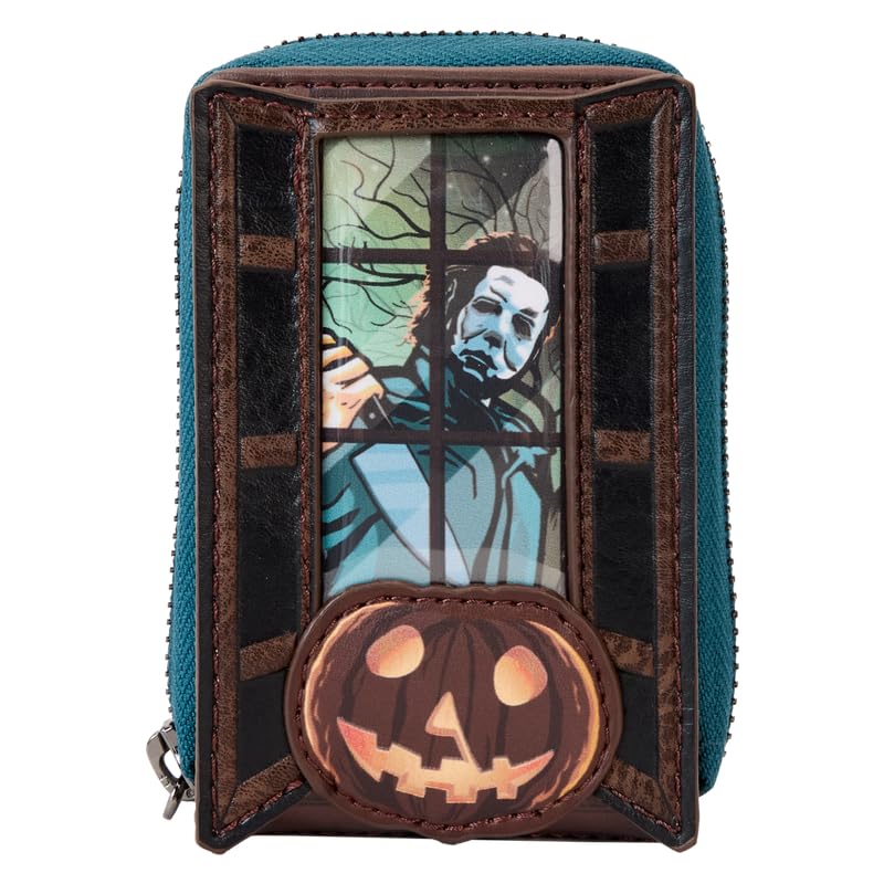 Loungefly Halloween Michael Myers Pumpkin Glow Accordion Zip Around Wallet, Black, Accordian Wallet