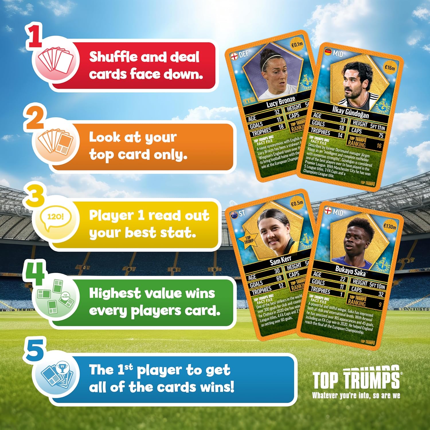 Top Trumps World Football Stars Top 200 Card Game Pack 6, Virgil Van Dijk, Thomas Muller, Saka and Odegaard educational gift for ages 6 plus
