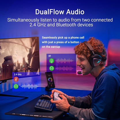 ASUS ROG Delta II Wireless Gaming Headset (50mm Titanium Drivers, ROG SpeedNova, 10mm Super-Wideband Mic, 153-HR Battery, DualFlow Audio, BT, 2.4GHz, 3.5mm, For PC, Switch, PS4, PS5, Xbox) - Black