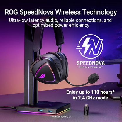 ASUS ROG Delta II Wireless Gaming Headset (50mm Titanium Drivers, ROG SpeedNova, 10mm Super-Wideband Mic, 153-HR Battery, DualFlow Audio, BT, 2.4GHz, 3.5mm, For PC, Switch, PS4, PS5, Xbox) - Black