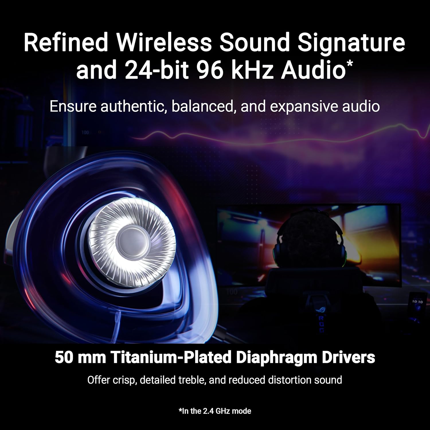 ASUS ROG Delta II Wireless Gaming Headset (50mm Titanium Drivers, ROG SpeedNova, 10mm Super-Wideband Mic, 153-HR Battery, DualFlow Audio, BT, 2.4GHz, 3.5mm, For PC, Switch, PS4, PS5, Xbox) - Black