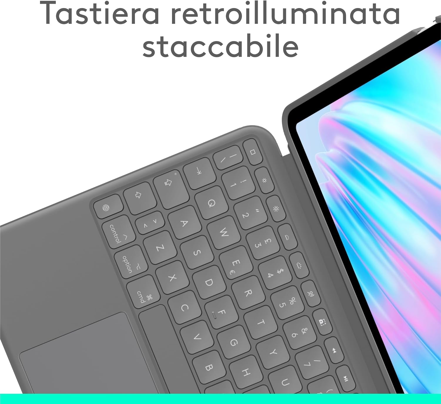 Logitech Combo Touch per iPad Air da 11 pollici (M2), iPad Air (4ª e 5ª generazione - 2020, 2022)(2024) Custodia con tastiera - Tastiera retroilluminata staccabile con supporto, ITA QWERTY - Grigio