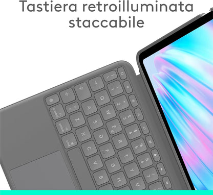 Logitech Combo Touch per iPad Air da 11 pollici (M2), iPad Air (4ª e 5ª generazione - 2020, 2022)(2024) Custodia con tastiera - Tastiera retroilluminata staccabile con supporto, ITA QWERTY - Grigio