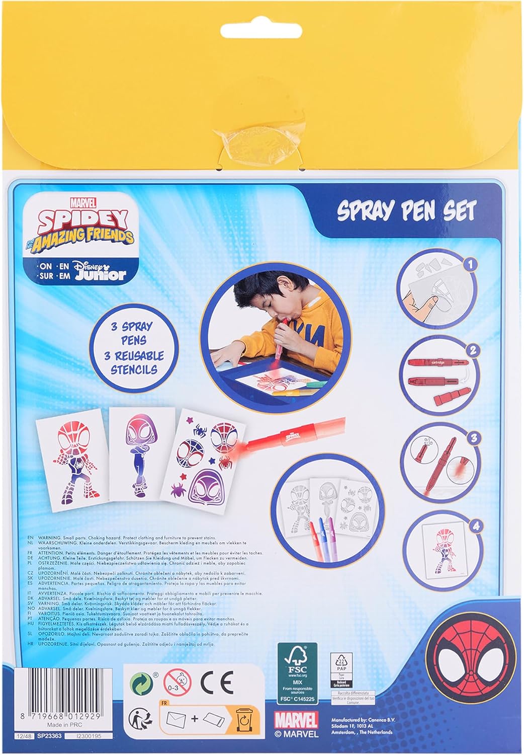 Disney - Spidey e i suoi super amici - Set di penne spray A4 Enveloppe - Matite da colorare per bambini - Set da colorare con matite colorate e pagine da colorare (SP23363