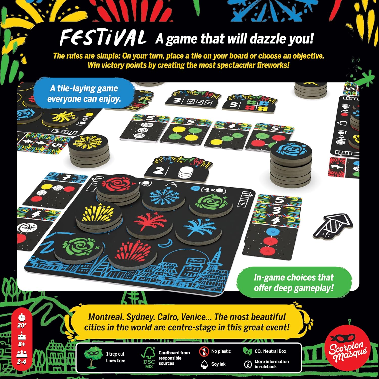 Festival | Fun Family Game for Kids and Adults | Ages 8+ | 2 to 4 Players | 20 Minutes