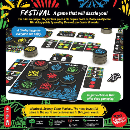 Festival | Fun Family Game for Kids and Adults | Ages 8+ | 2 to 4 Players | 20 Minutes
