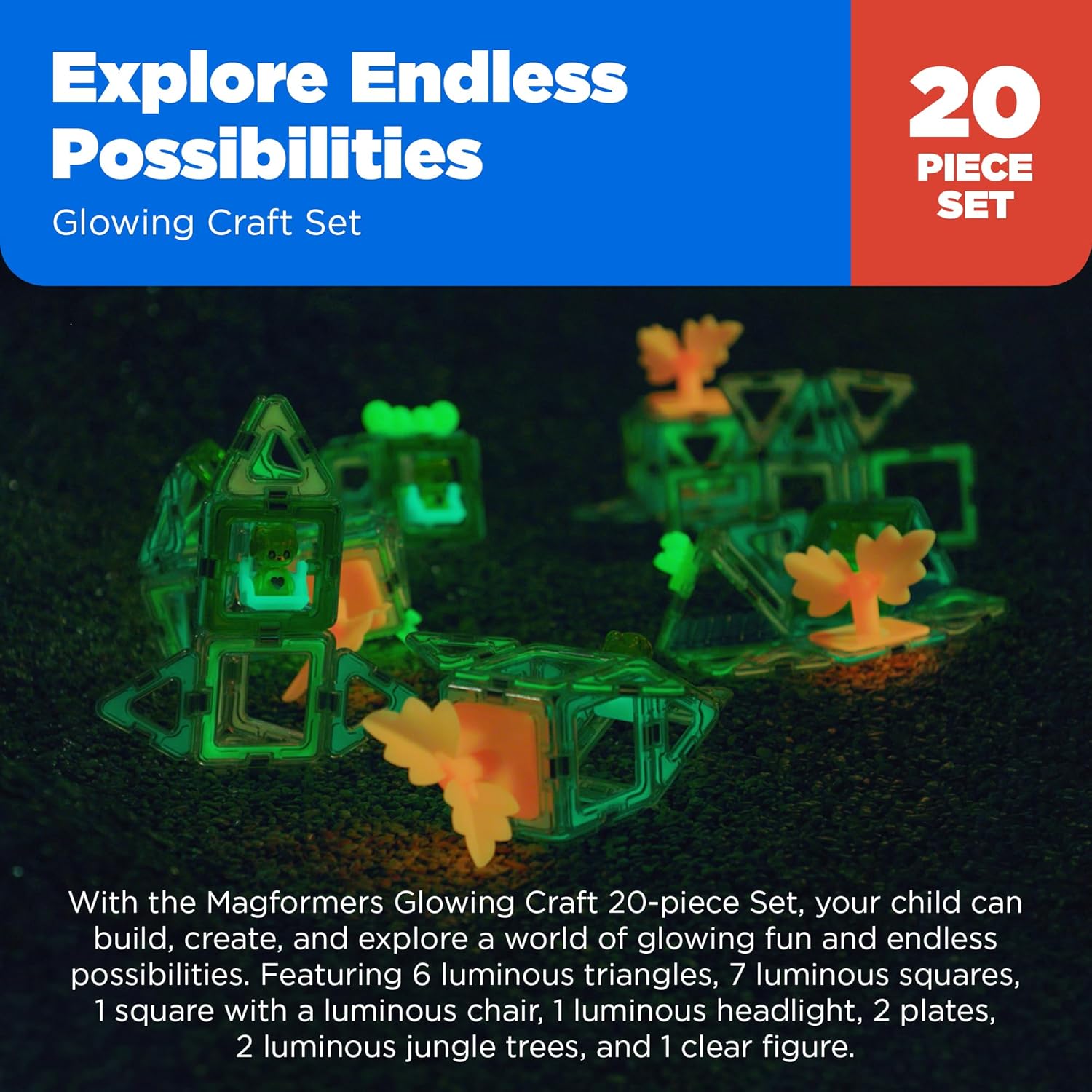 Magformers Magnetic Building Blocks for Kids and Adults, Educational Toy with Glowing Effects, Stand-Alone Bricks