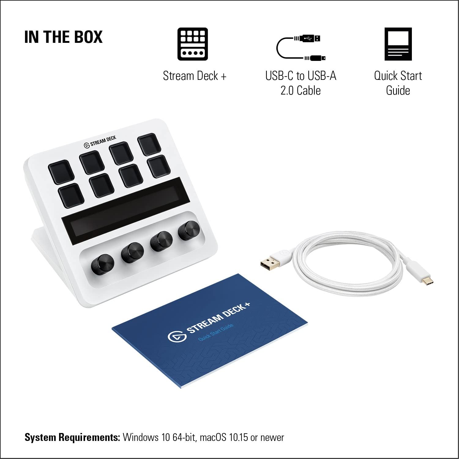 Elgato Stream Deck + White, audio mixer, live production and studio controller for content creators, streaming, gaming, with customizable touch bar, control knobs and LCD keys, for Mac and PC