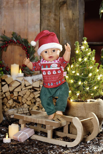 BABY born Weihnachtsoutfit, mit Weihnachtspullover, grüner Hose und Nikolausmütze für 43 cm Puppen, 830291 Zapf Creation