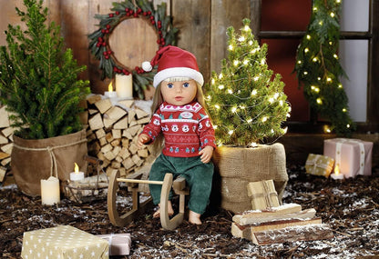 BABY born Weihnachtsoutfit, mit Weihnachtspullover, grüner Hose und Nikolausmütze für 43 cm Puppen, 830291 Zapf Creation