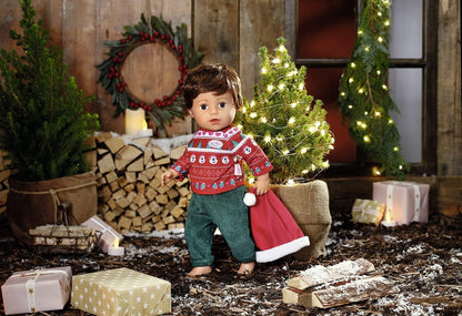 BABY born Weihnachtsoutfit, mit Weihnachtspullover, grüner Hose und Nikolausmütze für 43 cm Puppen, 830291 Zapf Creation