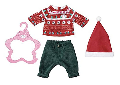 BABY born Weihnachtsoutfit, mit Weihnachtspullover, grüner Hose und Nikolausmütze für 43 cm Puppen, 830291 Zapf Creation