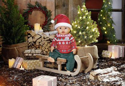 BABY born Weihnachtsoutfit, mit Weihnachtspullover, grüner Hose und Nikolausmütze für 43 cm Puppen, 830291 Zapf Creation