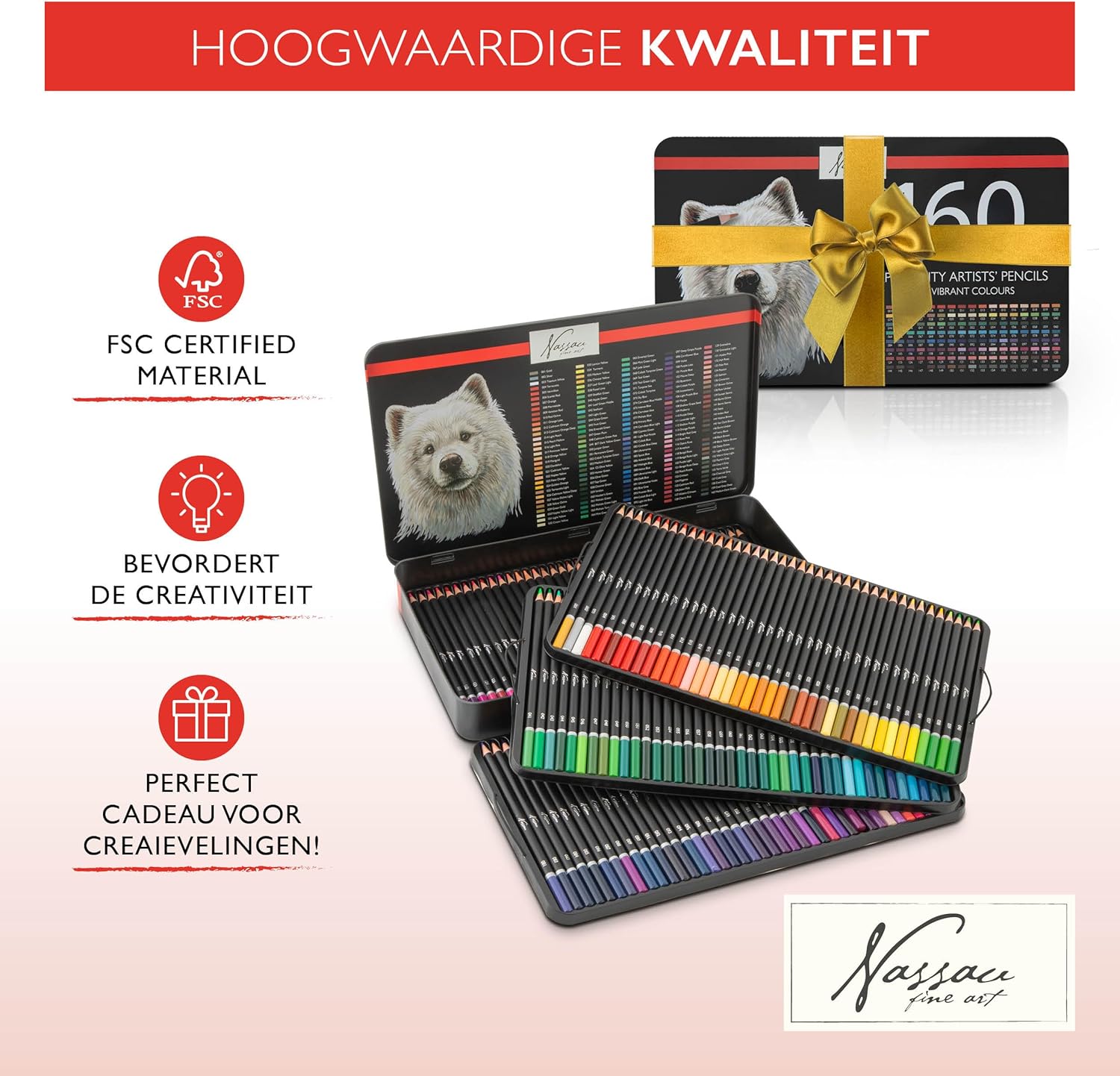 VAN NASSAU FINE ART Professionele 160-delige set kleurpotloden in een presentatiedoos van plaatstaal | houten stiften tekenset | hoogwaardige kleurpotloden | voor kinderen en volwassenen 160 pieces