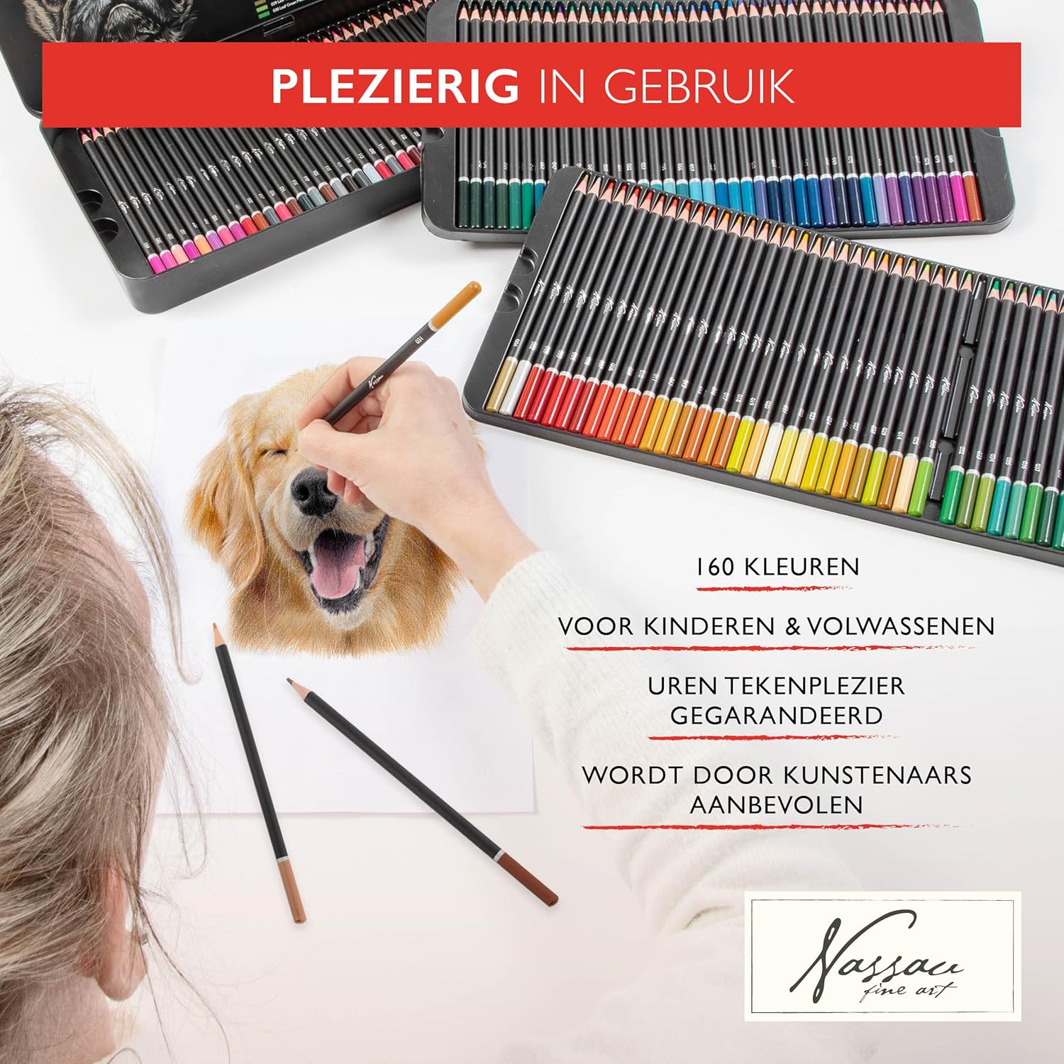 VAN NASSAU FINE ART Professionele 160-delige set kleurpotloden in een presentatiedoos van plaatstaal | houten stiften tekenset | hoogwaardige kleurpotloden | voor kinderen en volwassenen 160 pieces