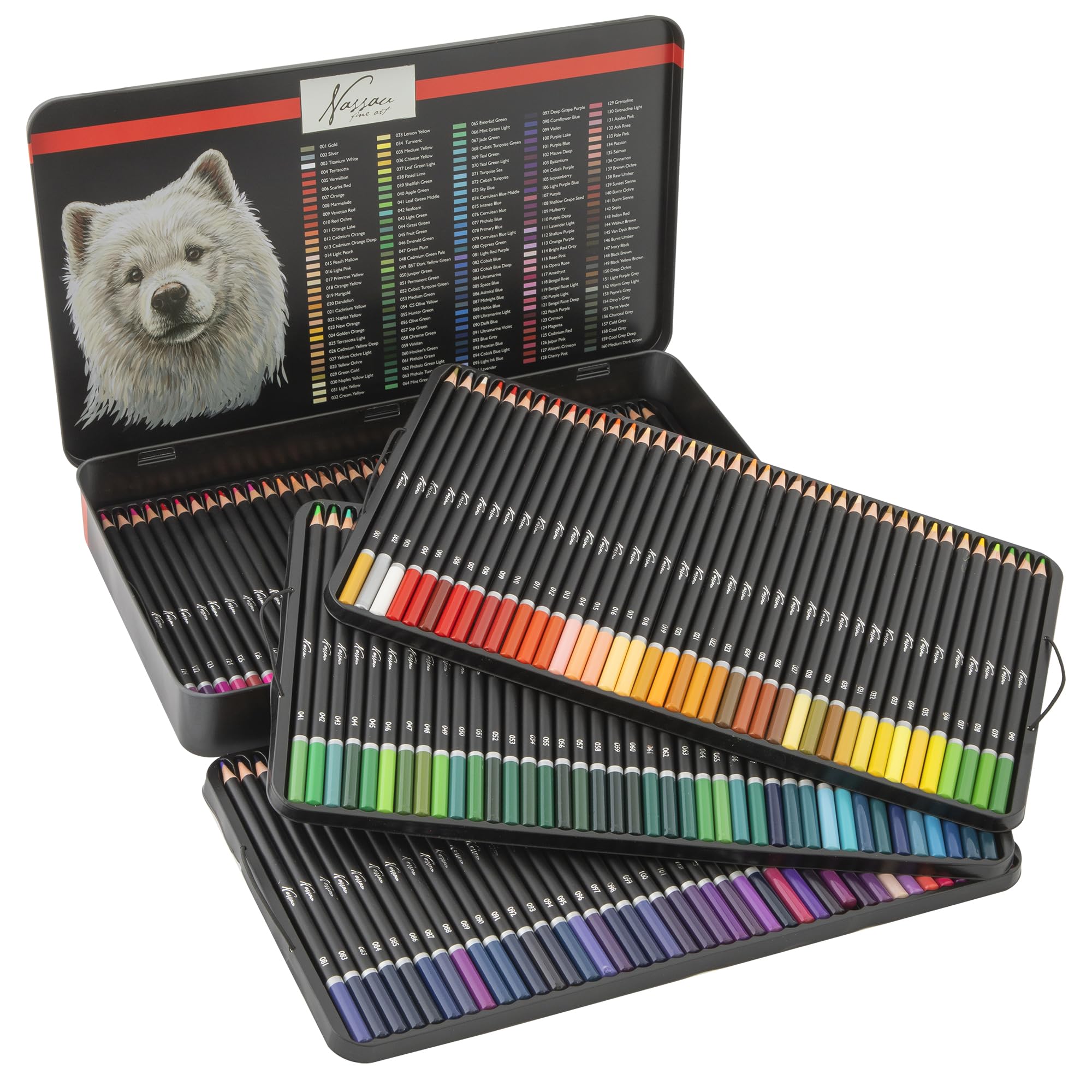 VAN NASSAU FINE ART Professionele 160-delige set kleurpotloden in een presentatiedoos van plaatstaal | houten stiften tekenset | hoogwaardige kleurpotloden | voor kinderen en volwassenen 160 pieces