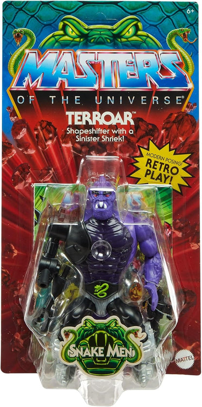 Masters of the Universe MOTU Origins Terroar, Figura de acción, villano alienígena de los Hombres Serpiente con 3 armas de brazo intercambiables, juguete regalo para niños y niñas +6 años, HYD34