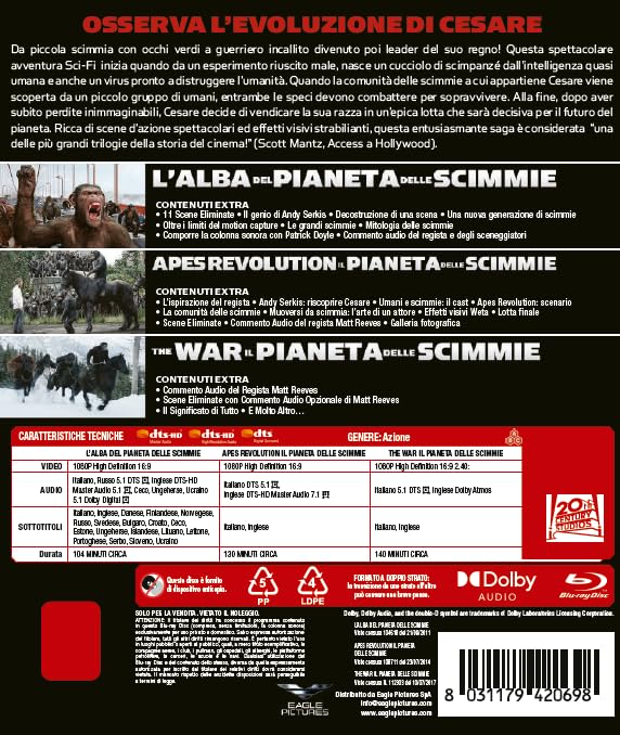 Pianeta Delle Scimmie (Il) - Trilogia (3 Blu-Ray) - (Italian Import)