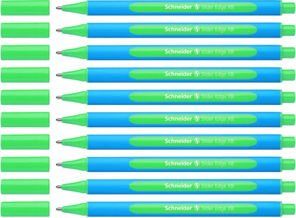 Schneider Slider Edge 152204 Ballpoint Pen with Cap Model XB Pack of 10 / Cyan and Green Barrel / Green Ink