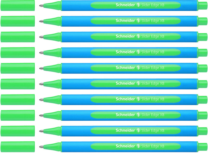 Schneider Slider Edge 152204 Ballpoint Pen with Cap Model XB Pack of 10 / Cyan and Green Barrel / Green Ink