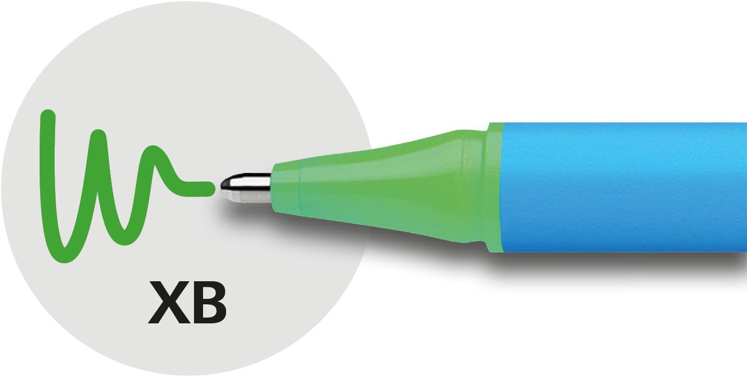 Schneider Slider Edge 152204 Ballpoint Pen with Cap Model XB Pack of 10 / Cyan and Green Barrel / Green Ink