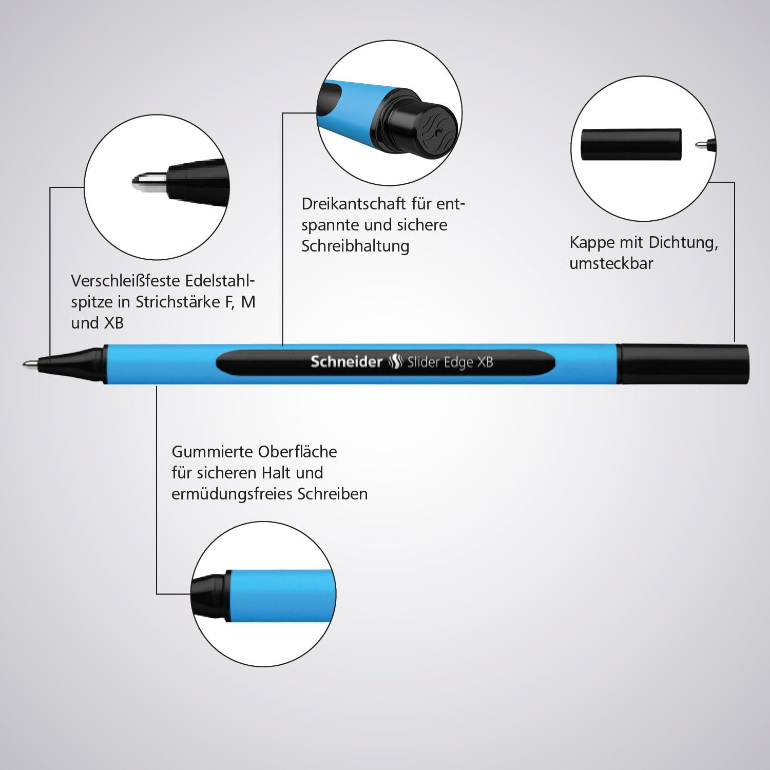 Schneider Slider Edge 152204 Ballpoint Pen with Cap Model XB Pack of 10 / Cyan and Green Barrel / Green Ink