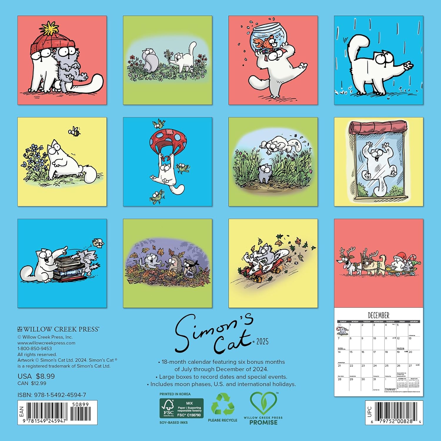 Willow Creek Press Compatible with Licensed Simon's Cat 2025 7" x 7" Mini Wall Calendar