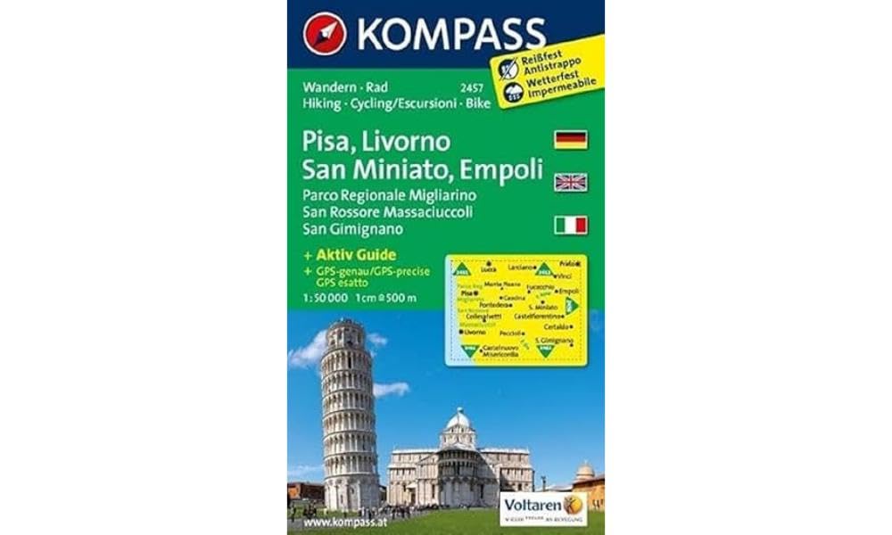Kompass: Carta Escursionistica N. 2457. Pisa, Livorno, San Miniato, Empoli