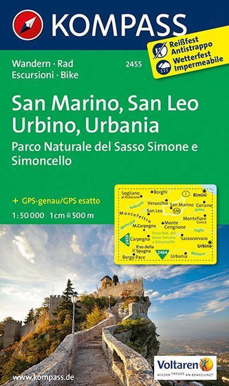 Kompass: Carta Escursionistica N. 2455 - San Marino, San Leo, Urbino, Urbania, 1:50.000