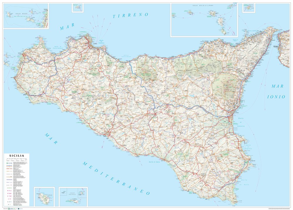 Sicilia. Carta stradale della regione 1:250.000 (carta murale plastificata stesa con aste cm 120x86