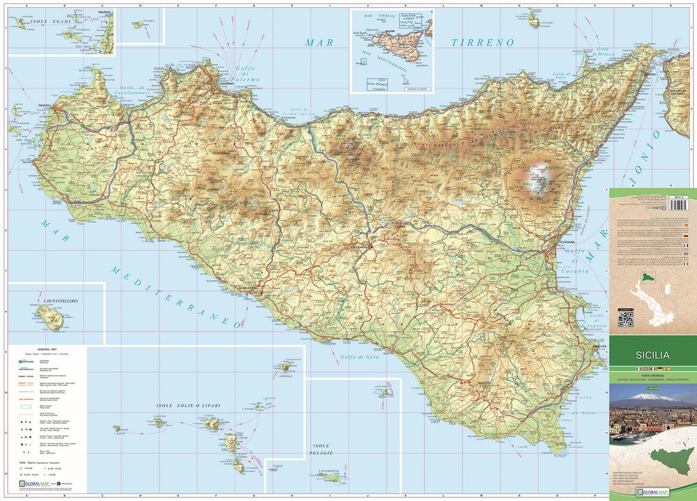 Sicilia. Carta stradale della regione 1:325.000 (cm 96x69