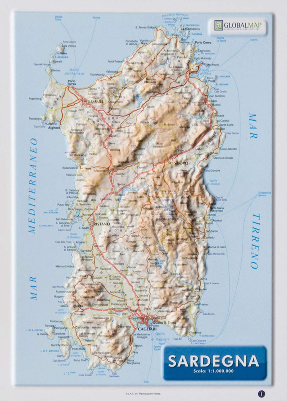 Sardegna 1:1.000.000 (carta in rilievo da banco cm 31,2x22,55