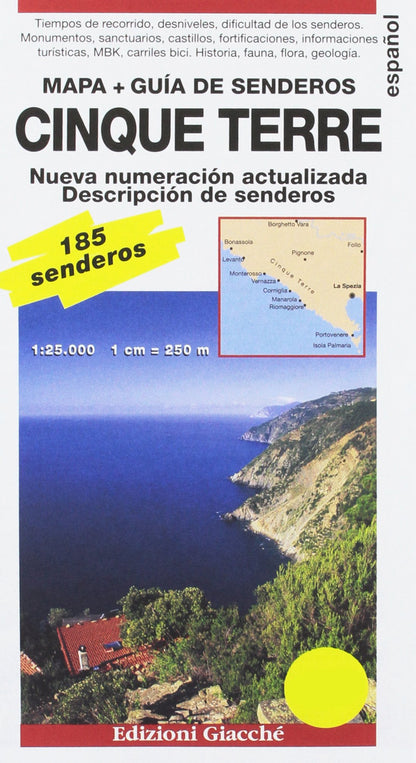 Cinque Terre. Mapa. Guía de senderos. 185 senderos, escala 1:25.000