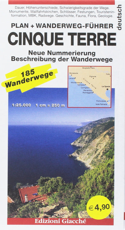 Cinque terre. Plan. Wanderweg-Führer. 185 Wanderwege, Maßtab 1:25.000
