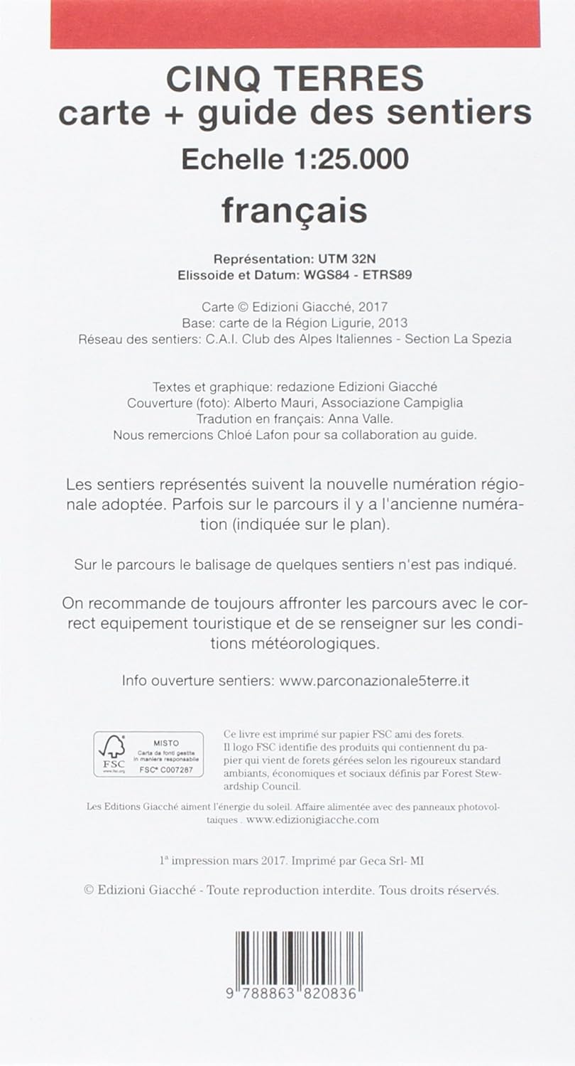 Cinq Terres. Carte. Guide Des Sentiers. 185 Sentiers, Echelle 1:25.000