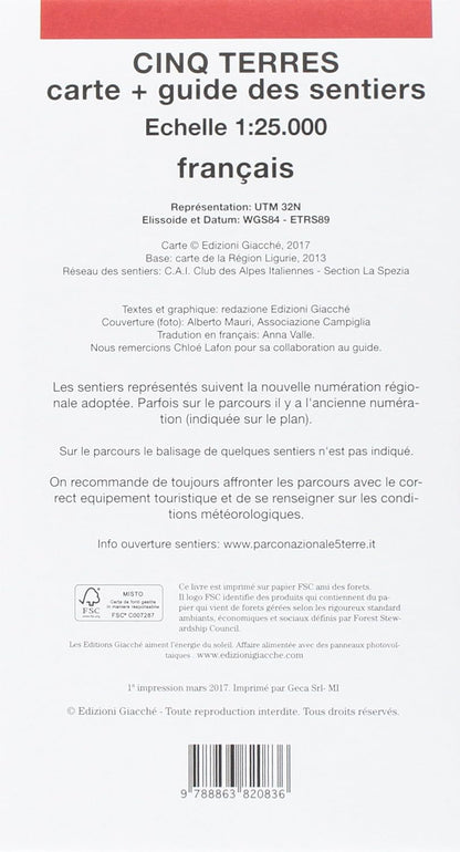 Cinq Terres. Carte. Guide Des Sentiers. 185 Sentiers, Echelle 1:25.000
