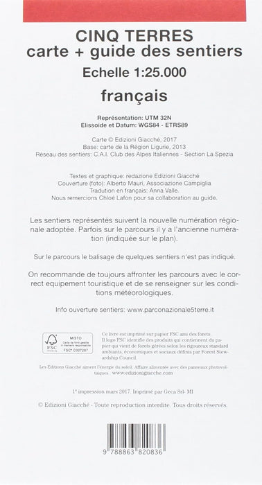 Cinq Terres. Carte. Guide Des Sentiers. 185 Sentiers, Echelle 1:25.000